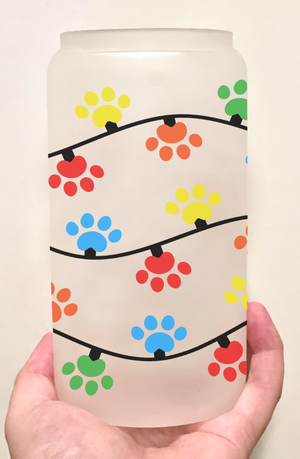 Paw Print Christmas String Lights Frosted Glass Cup - Pets to Prints