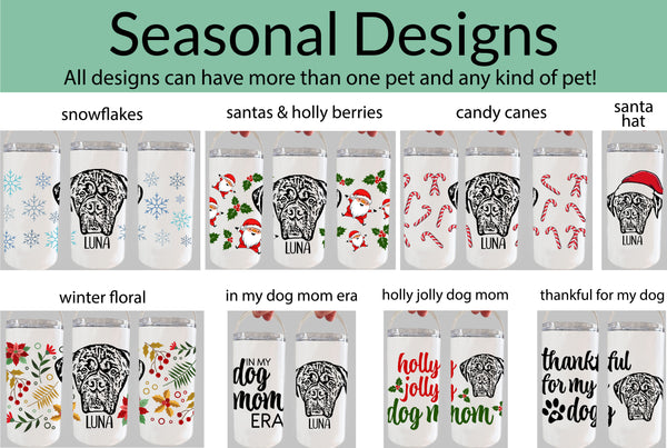 Custom Pet Portrait Insulated Can Cooler 4 in 1 + Holiday Designs