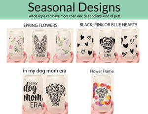 Custom Pet Portrait Frosted Glass Cups + Seasonal Designs