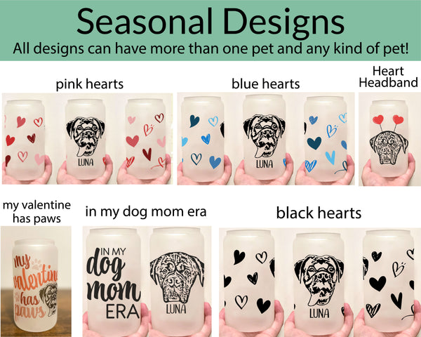 Custom Pet Portrait Frosted Glass Cups + Holiday Designs